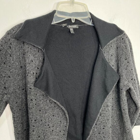Eileen Fisher Black, Grey cropped Wool & Cashmere Open Cardigan Size S - Picture 5 of 8